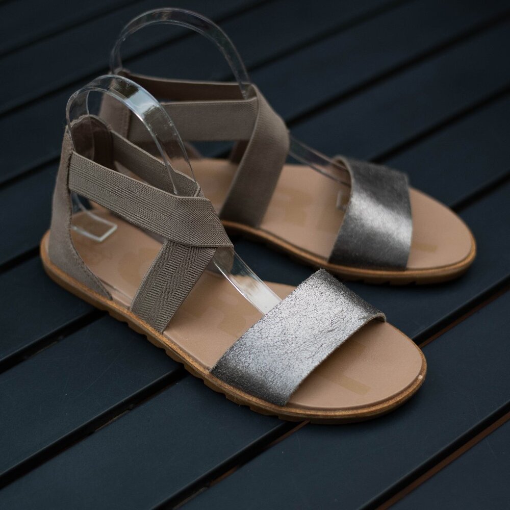 Sorel Ella II Sandals Womens US 8 Strappy Slip On Flats Metallic Ash‎ Brown